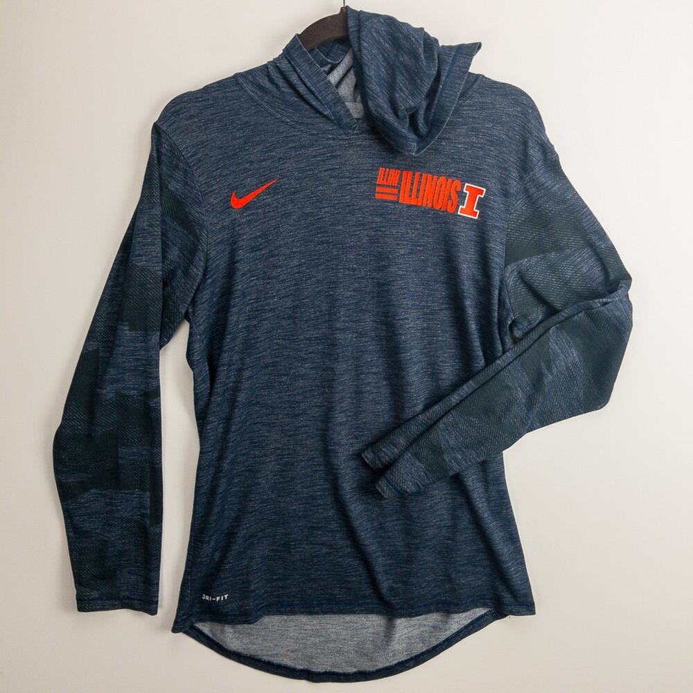Nike Illinois Illini Hooded Tee Men’s Small Blue Dri-FIT Athletic Classic Logo